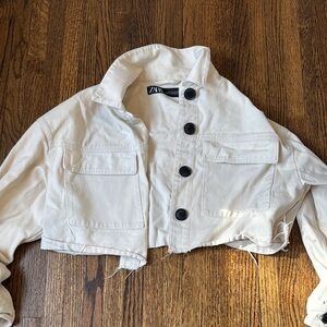 Zara Cream Cropped Jacket with Black Buttons